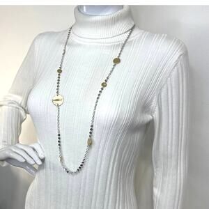 Chico's gold tone chain necklace long costume jewelry signed mixed metals beads